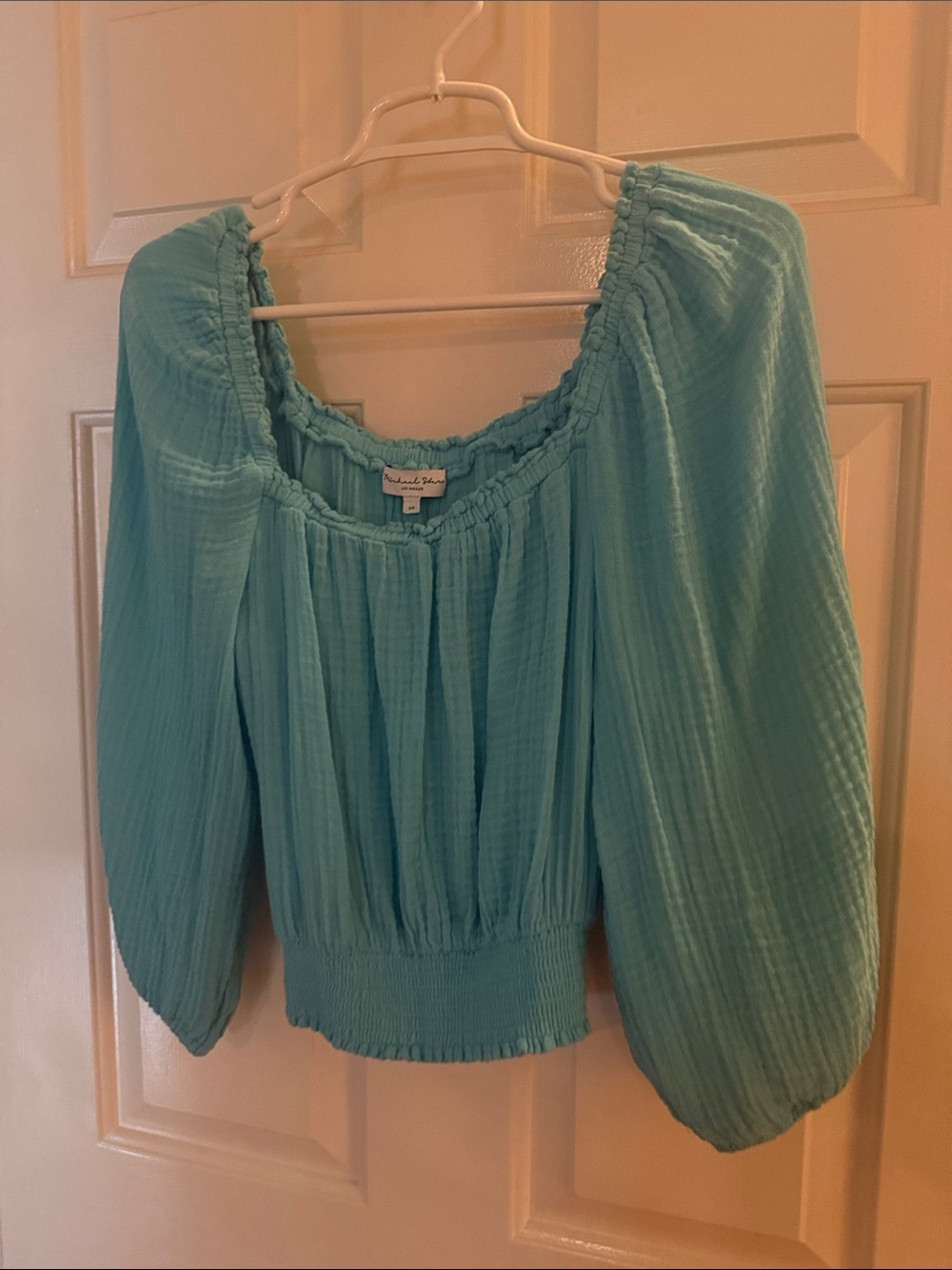 Blue cotton gauze with Stretchy crop Waist XS